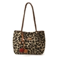 Bolso tote de leopardo a la moda con asas de cuero marrón y borla decorativa - Con Colgante / Caqui