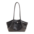 Grand sac cabas noir vintage en cuir grainé avec boucle métallique dorée chic - Noir