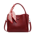 Elegante bolso tipo cubo rojo retro con asa de pañuelo y correa extraíble - Burdeos