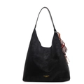 Retro black frosted tote bag with a brown bear pendant and golden leather brand logo - With Pendant / Black
