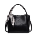 Sac seau noir minimaliste avec poignée en foulard de soie et bandoulière amovible - Noir