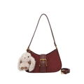 Bolso de ante burdeos en forma de media luna con colgante de conejo y correa de cuero - Burdeos