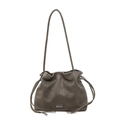 Bolso saco gris oscuro en cuero mate con cordón ajustable y placa metálica de marca - Verde