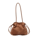 Bolso saco minimalista en cuero marrón con cordón de ajuste y elegante logo metálico - Marrón