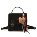 Sac à dos noir de style académique avec finition mate et breloque ours brun - Avec Pendentif / Noir