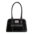 Retro black patent leather shoulder bag with white contrast stitching and silver hardware - Black