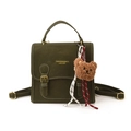 Sac à dos vintage en cuir PU vert foncé avec un charmant petit ours en peluche - Avec Pendentif / Vert