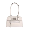 Chic cream white motorcycle shoulder bag with black contrast trim and silver rivets - White
