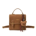 Sac à dos vintage en similicuir marron avec détails dorés et breloque ours en peluche - Avec Pendentif / Marron