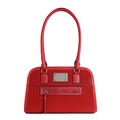 Retro red faux leather underarm bag with silver metal plaque and slim shoulder strap - Red