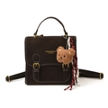 Sac à dos vintage marron café polyvalent avec coutures contrastées et charme d'ours - Avec Pendentif / Marron