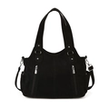 Bolso tote negro minimalista en ante sintético con cremalleras y correa ajustable - Negro