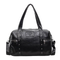 Grande borsa da viaggio vintage nera in pelle PU testurizzata con tracolla regolabile - Nero