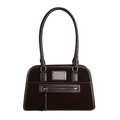 Sac à bandoulière marron rétro avec plaque métallique argentée et coutures blanches - Marron
