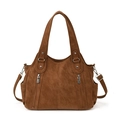 Bolso tote marrón vintage con cremalleras decorativas dobles y bolsillos laterales de color - Marrón