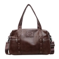 Borsa tote retrò marrone scuro con doppie zip frontali e tracolla larga regolabile - Marrone