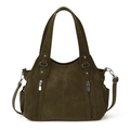 Bolso tote minimalista verde oliva de cuero PU mate con detalles plateados y correa ajustable - Verde