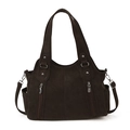 Bolso tote minimalista en marrón oscuro de cuero sintético texturizado con asa doble - Marrón