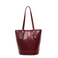 Bolso cubo chic de cuero encerado burdeos con hebillas doradas y correas dobles - Burdeos