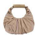 Minimalist pleated beige hobo bag with suede-like finish and soft leather handle - Khaki