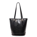 Bolso tote negro brillante de piel encerada tipo cubo con hebillas doradas y correas - Negro