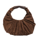 Brown pleated crescent handbag in soft suede with dark leather top handle detail - Brown