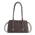 Vintage Achseltasche aus dunkelbraunem Leder mit Metallschnallen und Nieten - Ebenholz
