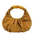 Maillard brown faux suede pleated crescent handbag with artistic fold design for women - Brown