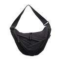 Large black crescent crossbody bag in textured nylon with woven zip pullers and wide strap - Large / Black