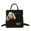 Black vintage backpack with beige bunny pendant and silver-tone hardware accents - With Pendant / Black