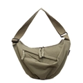 Army green nylon crescent crossbody bag with woven zipper pulls and wide strap - Large / Green