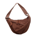 Dark brown crescent crossbody bag featuring adjustable strap and woven zipper pull detail - Large / Coffee