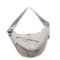 Light grey nylon crescent crossbody bag with wide adjustable strap and zipper pockets - Gray