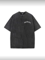 Detail of Los Angeles embroidery on vintage washed black heavyweight cotton t-shirt - 2XL / Washed Black