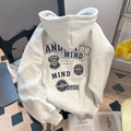 Sweat à capuche gris surdimensionné avec imprimé badge vintage américain dos uni - Blanc Grisâtre