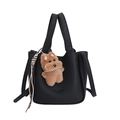 Sac seau en cuir noir avec porte-clés chien et décoration de gland tissé - Avec Pendentif / Noir