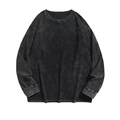 Macro detail of charcoal gray acid wash cotton fabric on oversized long sleeve tee - M / Washed Grey