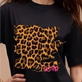 Damen Vintage Leopard Print Baumwolle T-Shirt mit rosa LOVE Schriftzug in Schwarz - S / Schwarz