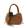 Borsa a secchiello marrone in finta pelle con trama litchi e catena in metallo - Borsa Singola / Marrone
