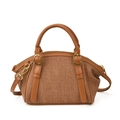 Vintage braune Handtasche mit Webmuster, Ledergriffen und abnehmbarem Schultergurt - Braun