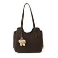 Bolso tote grande marrón oscuro en gamuza mate con un tierno colgante de osito - Con Colgante / Marrón