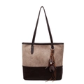 Sac cabas fourre-tout colorblock pour femme en suédine, double lanière et charm d'ours. - Avec Pendentif / Kaki