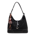 Bolso tote de ante negro vintage con costuras en contraste y colgante de oso - Con Colgante / Negro
