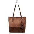 Sac cabas color-block marron pour femme, grand sac à épaule avec joli pendentif ours. - Avec Pendentif / Marron