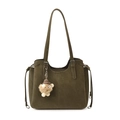 Bolso tote de ante verde oliva con correa ajustable y un tierno colgante de oveja - Con Colgante / Verde
