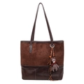 Femme grand sac cabas hiver mode couleur contrastée sac à épaule bandoulière élégant - Avec Pendentif / Café