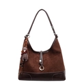 Bolso tote vintage de ante marrón oscuro con ribetes de cuero y llavero de osito - Con Colgante / café
