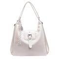 Grand sac cabas rétro blanc crème en simili cuir avec boucle en métal élégante - Avec Ornement / Blanc Cassé