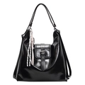 Grand sac fourre-tout noir verni minimaliste avec finition brillante et pompon - Avec Ornement / Noir