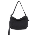 Bolso bandolera minimalista en lona negra con correa ancha y detalle de bolsillo lateral - Negro